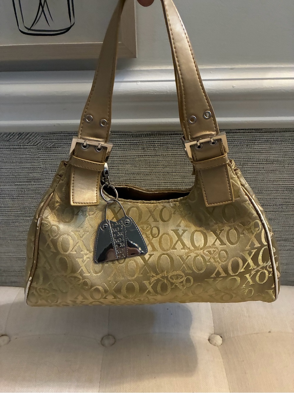 XOXO Gold Jacquard Shoulder Bag with Charm
